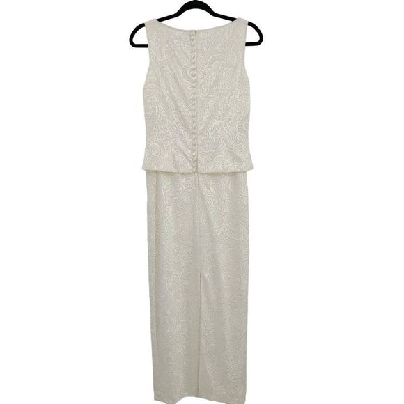 Vintage 80's Marie St. Claire Dress Bride Formal Maxi Embossed Beaded White 6 - Picture 10 of 15